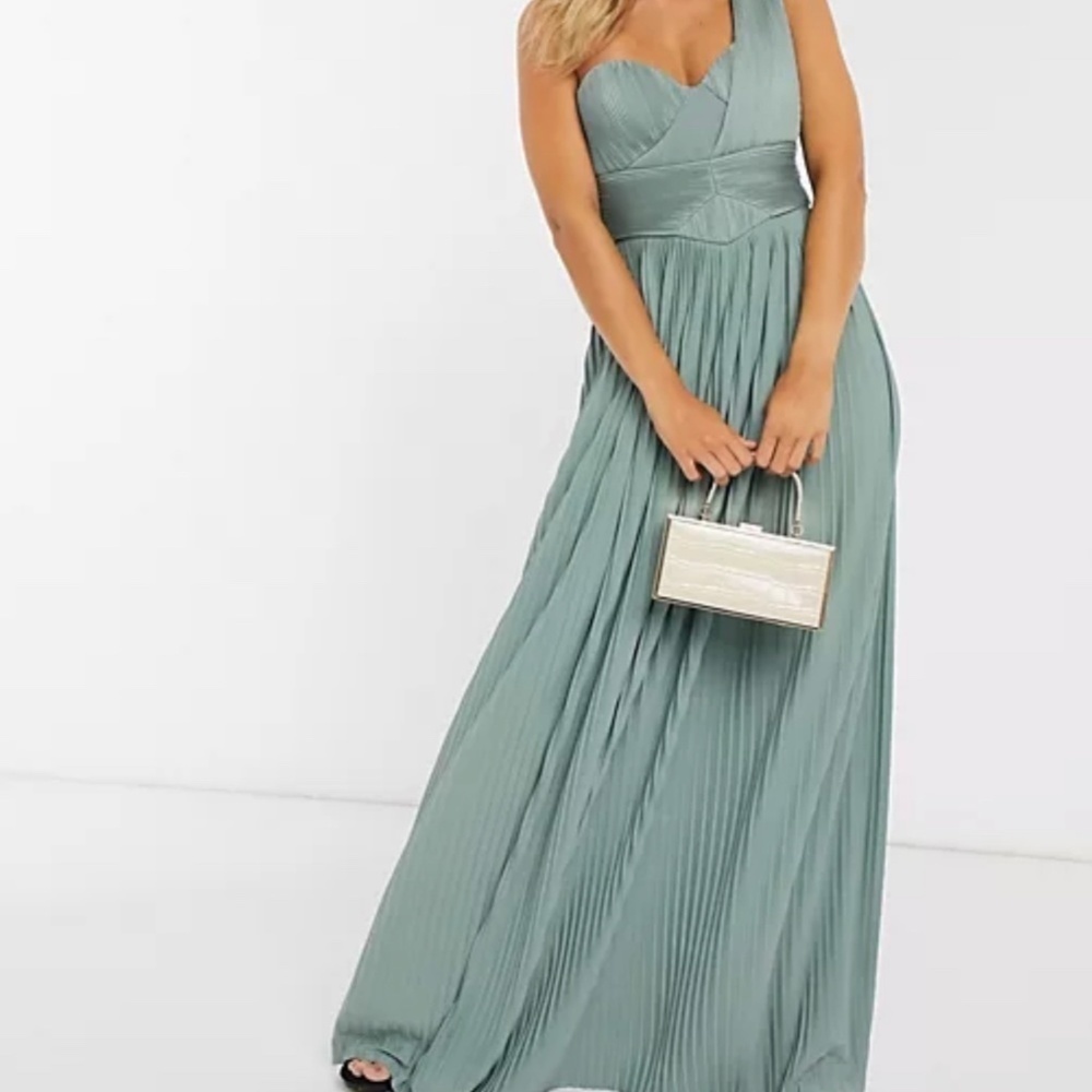 Asos Design Premium One Shoulder Pleated Dress Bridesmaid Wedding